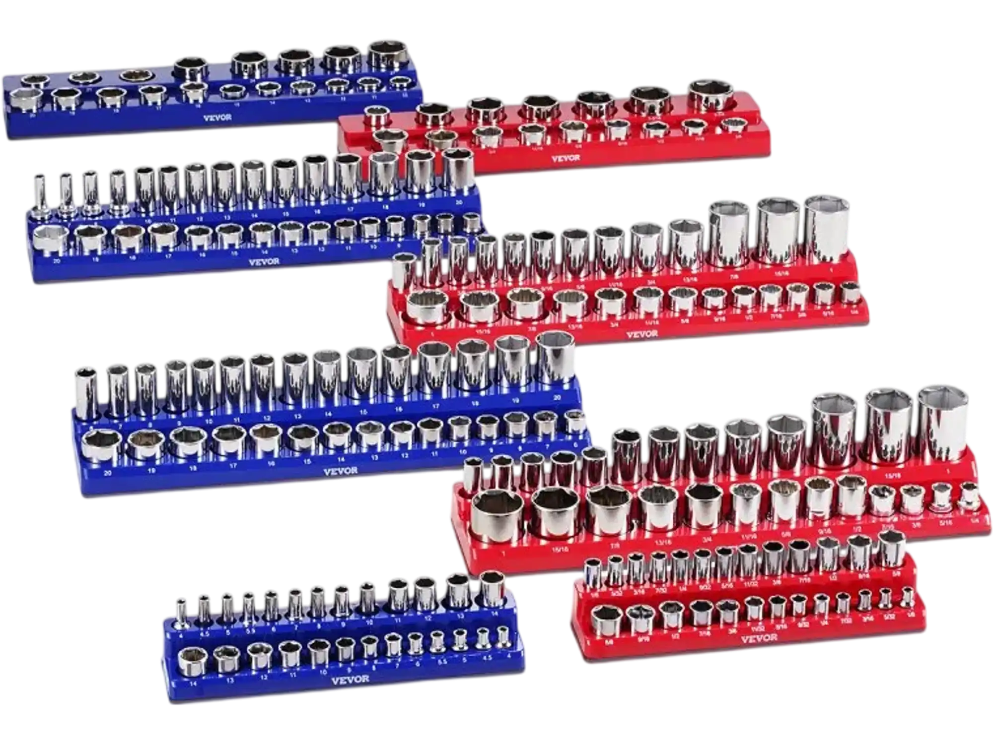 Vevor Socket Organizer Set Magnetic 8-Piece Metric SAE Trays Blue Red New