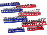 VEVOR Magnetic Socket Organizer Set, 8PCS Socket Holder, 1/4'', 3/8'' & 1/2'' Metric SAE Socket Trays with Clear Labels, Hold up to 199PCS Standard & Deep Sockets, Blaue & Red (Sockets Not Included)