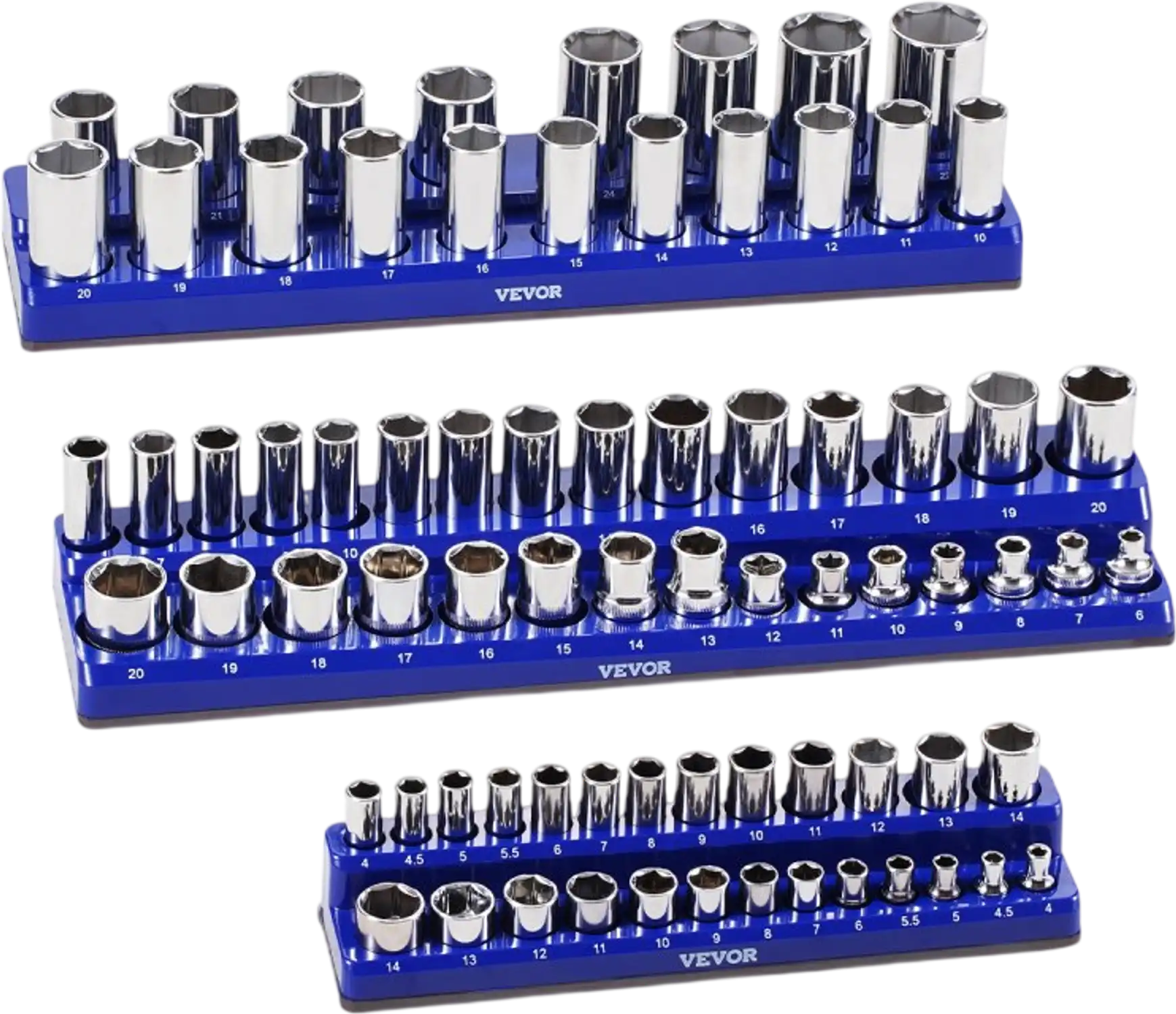 Vevor Socket Organizer Tray Magnetic 3-Pc Metric Set Blue New