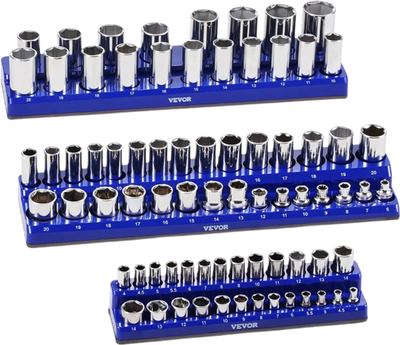 Vevor Socket Organizer Tray Magnetic 3-Pc Metric Set Blue New