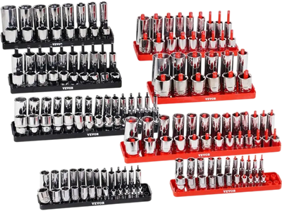 Vevor Socket Organizer Set High-Rod Metric SAE 8-Pc 176-Slot Black Red New
