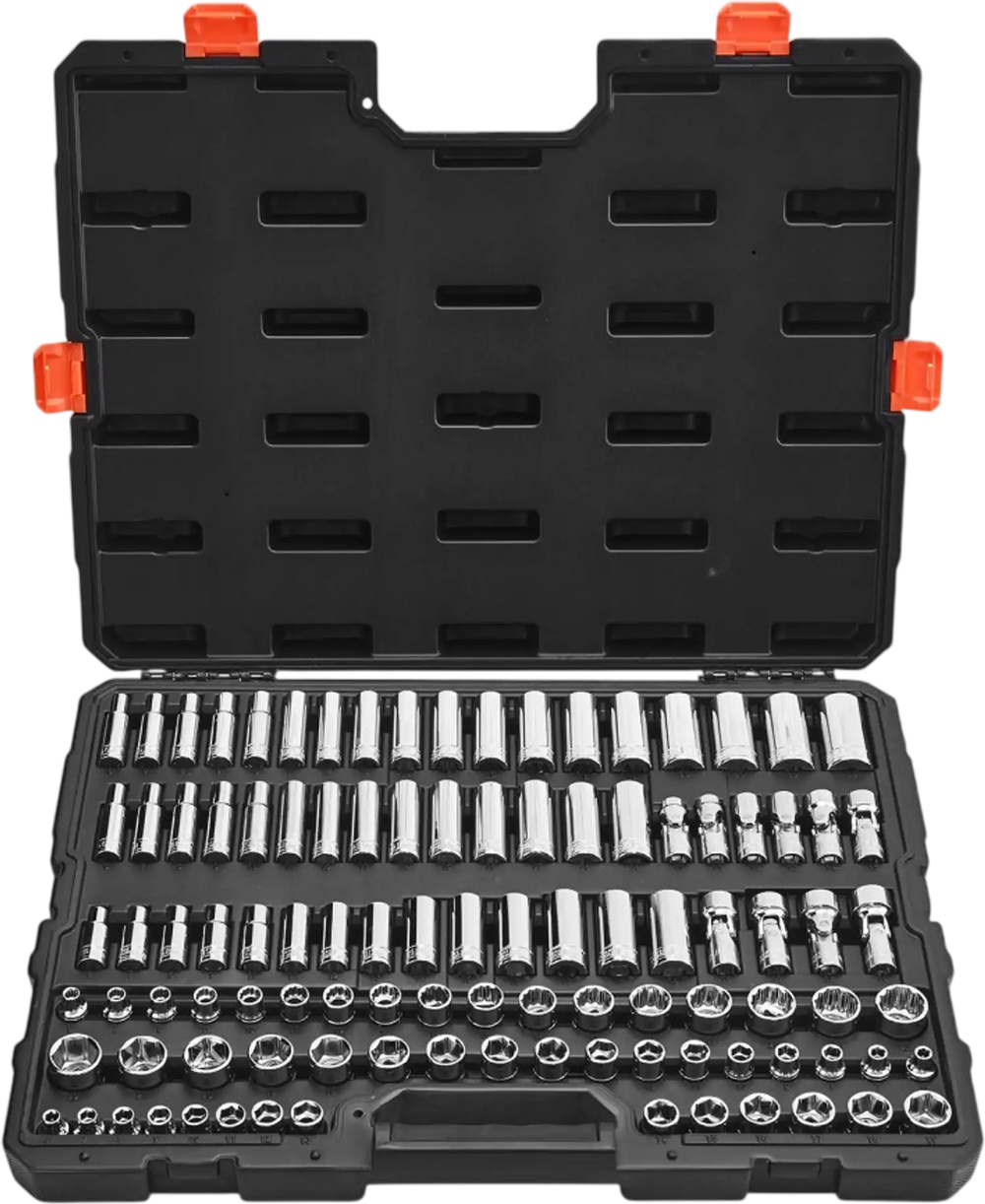 VEVOR Socket Set, 104 Pieces, 3/8 inch Drive Socket Tool Set, Metric Size from 6 to 24 mm, Deep and Standard, Mechanic Tool Kit with Storage Case, Chrome Plated CR-V Alloy Steel, for Automotive Repair