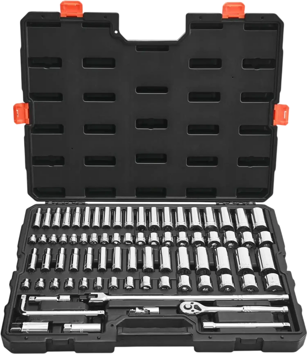 VEVOR Socket Set, 76 Pieces, 3/8 inch Drive Socket and Ratchet Set, SAE and Metric, Deep and Shallow, Mechanic Tool Kit with Accessories and Storage Case, CR-V Alloy Steel, for Automotive Repair