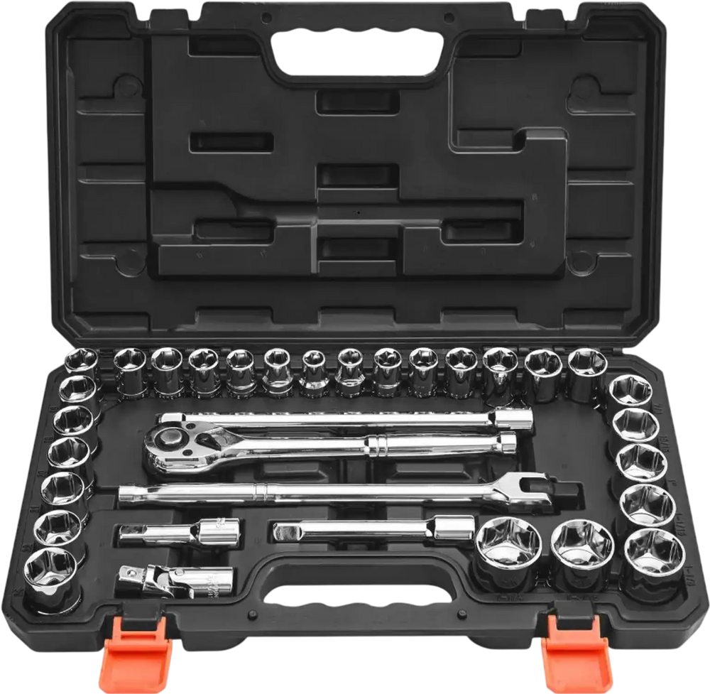VEVOR Socket Set, 33 Pieces, 1/2 inch Drive Socket and Ratchet Set, SAE and Metric, Mechanic Tool Kit with Ratchet Wrench, Extension Bar and Storage Case, CR-V Alloy Steel, for Automotive Repair