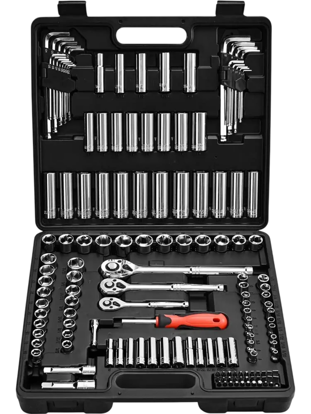 VEVOR Socket Set, 149 Pieces, 3/8 & 1/4 & 1/2 inch Drive Socket and Ratchet Set, SAE and Metric, Deep and Shallow, Mechanic Tool Kit with Bits, Accessories, Storage Case, CR-V Alloy Steel, for Repair
