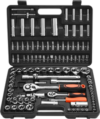 VEVOR Socket Set, 108 Pieces, 1/4 & 1/2 inch Drive Socket and Ratchet Set, Metric Size from 4 to 32 mm, Mechanic Tool Kit with Bits, Accessories, Storage Case, CR-V Alloy Steel, for Automotive Repair