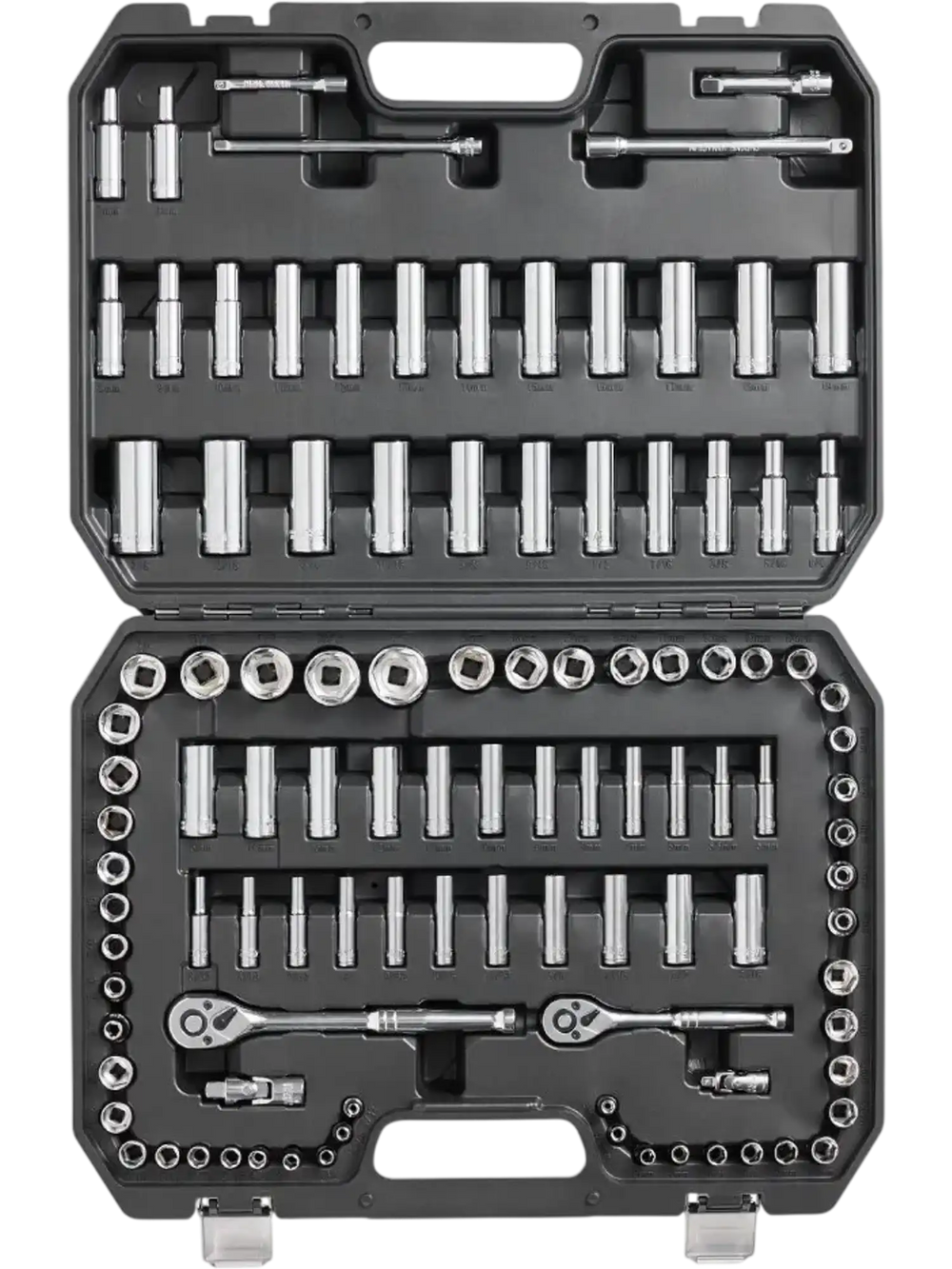 VEVOR Socket Set, 1/4" and 3/8" Drive Socket and Ratchet Set, 6-Point Socket Opening, 106 Pcs Tool Set SAE and Metric, Deep and Standard Sockets, 5/32-1 in, 5-19 mm, with Accessories, Storage Case