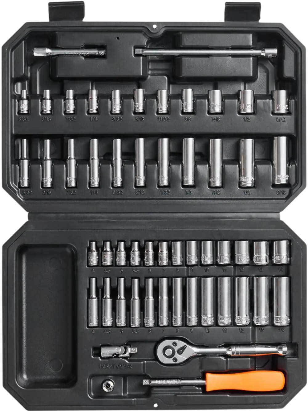 VEVOR Socket Set, 1/4 Inch Drive Socket and Ratchet Set, 6-Point Socket Opening, 54 Pieces Tool Set SAE and Metric, Deep and Standard Sockets, 5/32-9/16 in, 4-14 mm, with Accessories, Storage Case