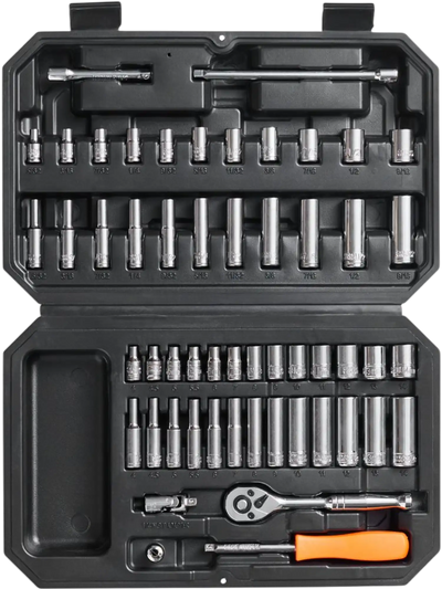 VEVOR Socket Set, 1/4 Inch Drive Socket and Ratchet Set, 6-Point Socket Opening, 54 Pieces Tool Set SAE and Metric, Deep and Standard Sockets, 5/32-9/16 in, 4-14 mm, with Accessories, Storage Case