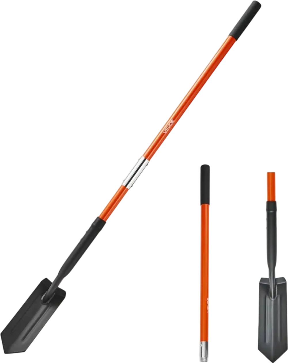 VEVOR Trench Shovel, 4 in Blade Heavy-Duty Trenching Shovel, Narrow Spade Trench Digger with Fiberglass Handle and Non-Slip Grip, for Gardening, Digging Holes, Trenching, and Planting, 56 in Long