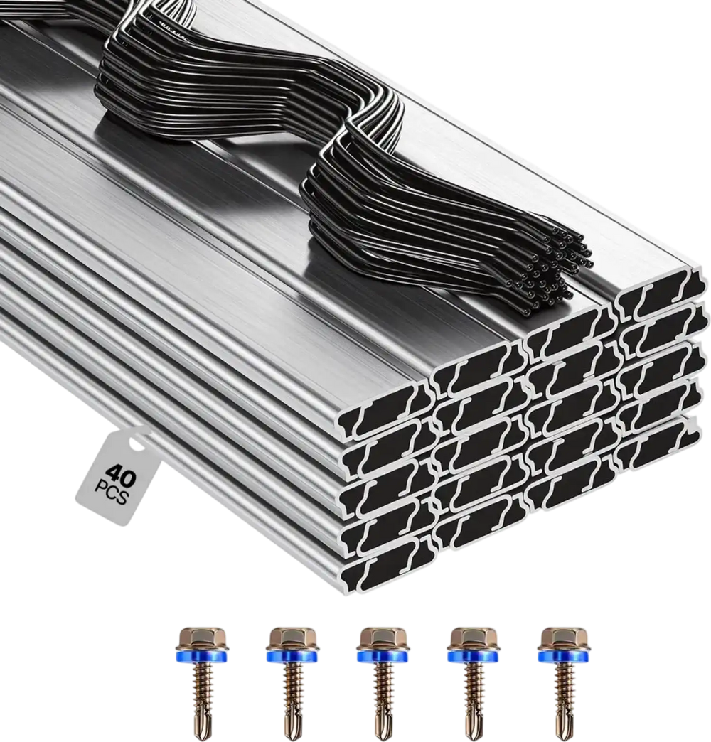 VEVOR Greenhouse Spring Wire and Lock Channel, 40 Packs 6.56 ft PVC-Coated Wiggle Wire & Aluminum Alloy Channel Bundle Kit with Included Screws, 0.05 in Thickened, Poly Film & Shade Cloth Attachments