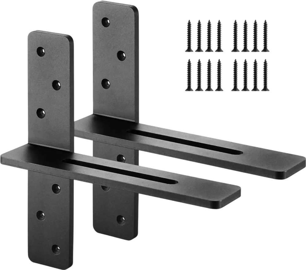 VEVOR T Shelf Brackets 2 Pcs, 200 lbs/90 kg Weight Capacity, 12x2.89x12 in / 304.8x73.5x304.8 mm, Solid Steel Heavy Duty Brackets for Shelves, Countertop Support Floating Bracket Hardware with Screws