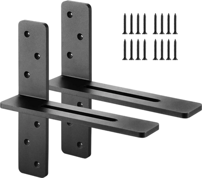 VEVOR T Shelf Brackets 2 Pcs, 200 lbs/90 kg Weight Capacity, 12x2.89x12 in / 304.8x73.5x304.8 mm, Solid Steel Heavy Duty Brackets for Shelves, Countertop Support Floating Bracket Hardware with Screws