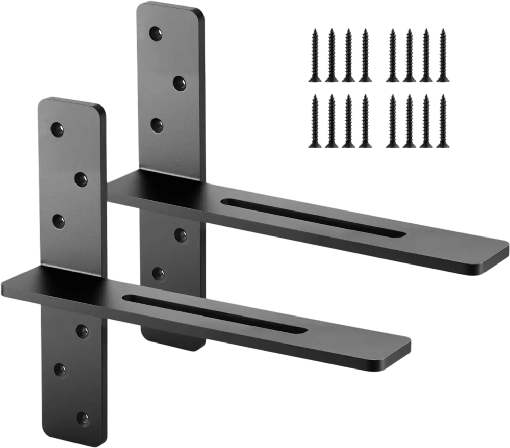 VEVOR T Shelf Brackets 2 Pcs, 200 lbs/90 kg Weight Capacity, 14x2.89x12 in / 355.6x73.5x304.8 mm, Solid Steel Heavy Duty Brackets for Shelves, Countertop Support Floating Bracket Hardware with Screws