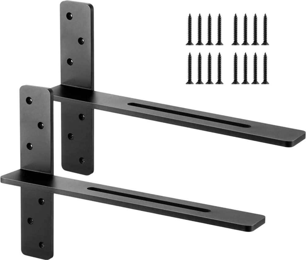 VEVOR T Shelf Brackets 2 Pcs, 200 lbs/90 kg Weight Capacity, 18x2.89x12 in / 457.2x73.5x304.8 mm, Solid Steel Heavy Duty Brackets for Shelves, Countertop Support Floating Bracket Hardware with Screws
