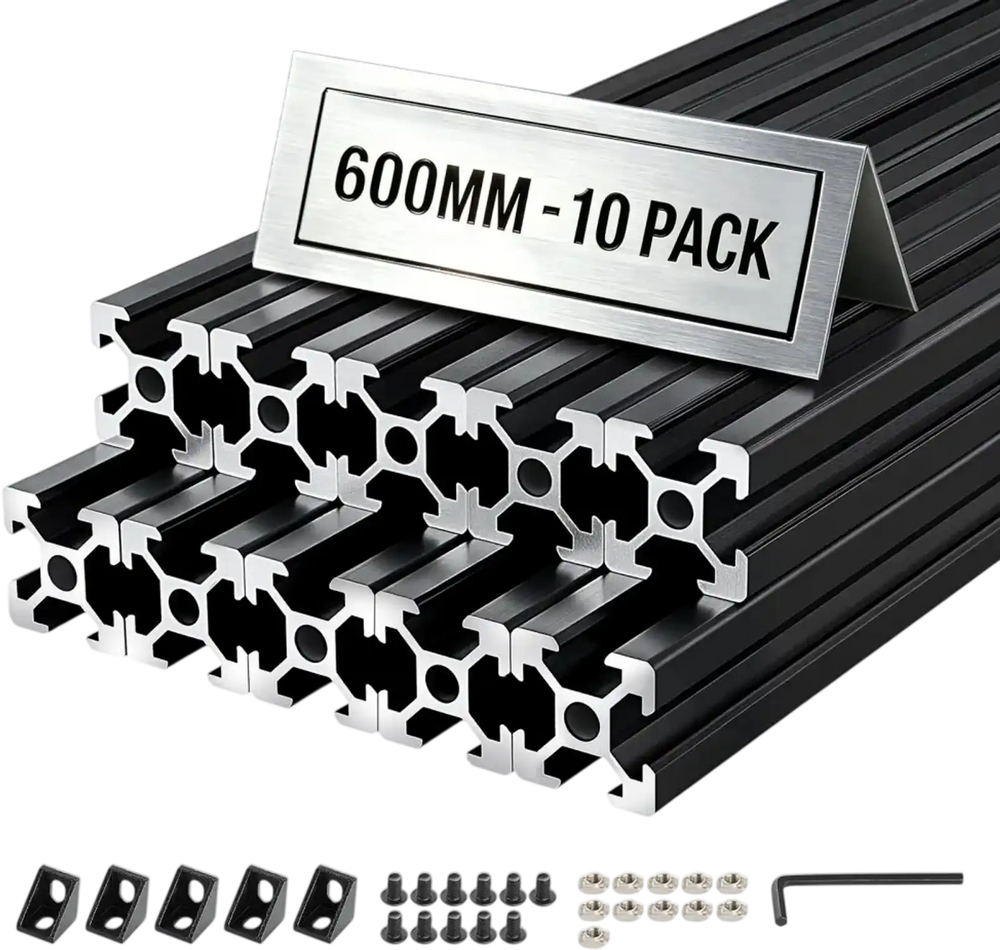 VEVOR 10PCS 2020 Aluminum Extrusion Profile, 23.62 Inch 600 mm, T Slot European Standard Anodized Linear Rail, High-Strength Extruded Aluminum Rail, for 3D Printer Parts and CNC DIY Workbench, Black