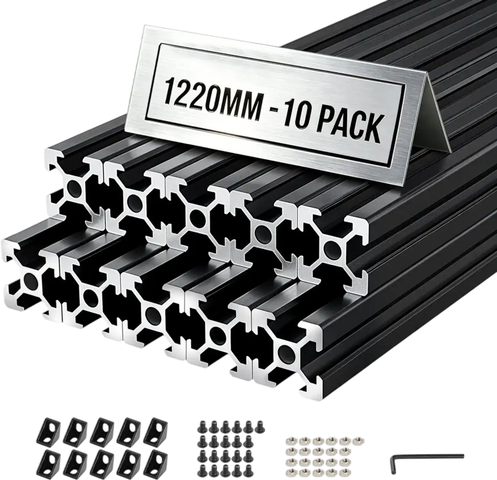 VEVOR 10PCS 2020 Aluminum Extrusion Profile, 48 Inch 1220 mm, T Slot European Standard Anodized Linear Rail, High-Strength Extruded Aluminum Rail, for 3D Printer Parts and CNC DIY Workbench, Black