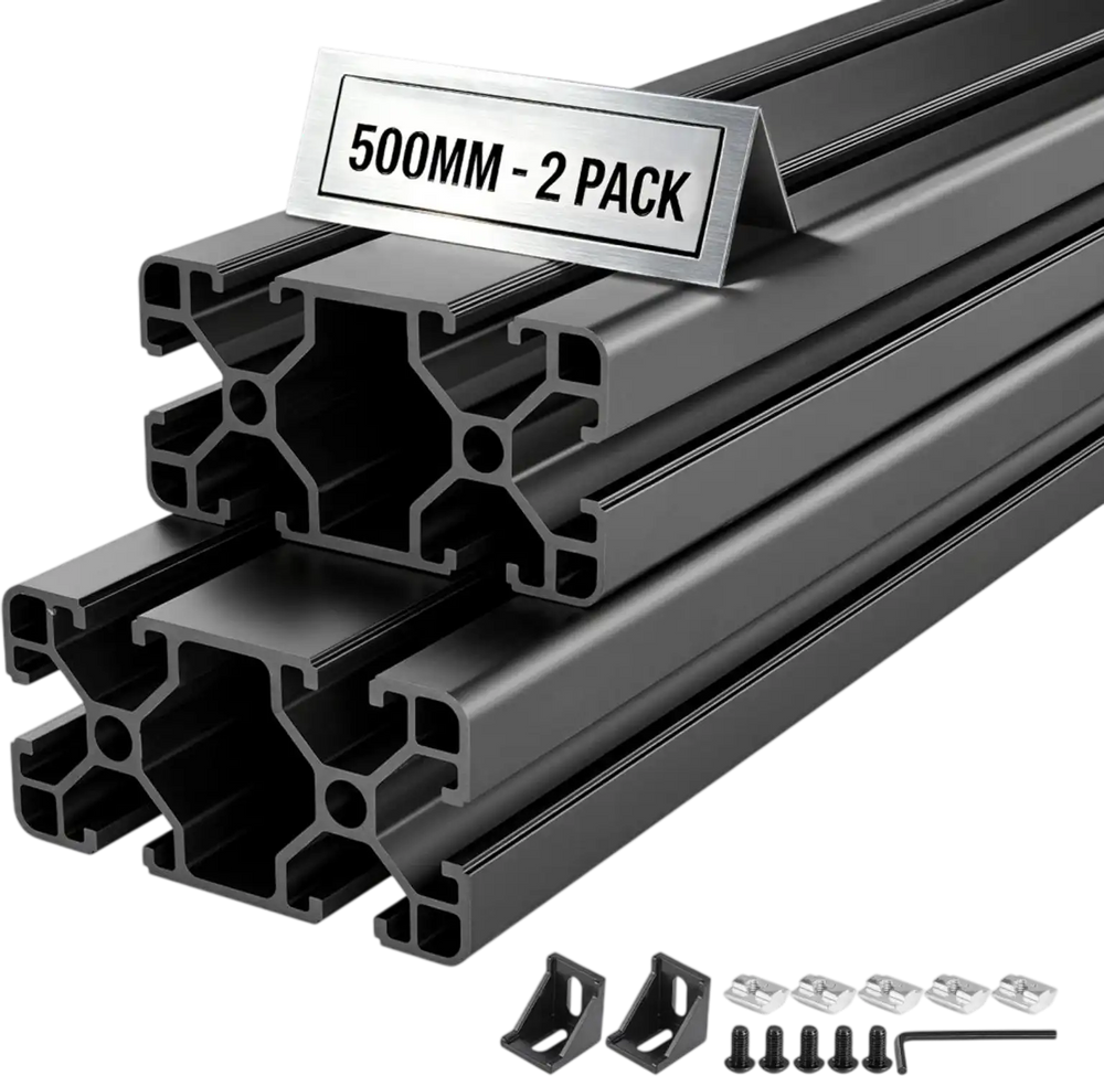 VEVOR 2PCS 4080 Aluminum Extrusion Profile, 19.69 Inch 500 mm, T Slot European Standard Anodized Linear Rail, High-Strength Extruded Aluminum Rail, for 3D Printer Parts and CNC DIY Workbench, Black