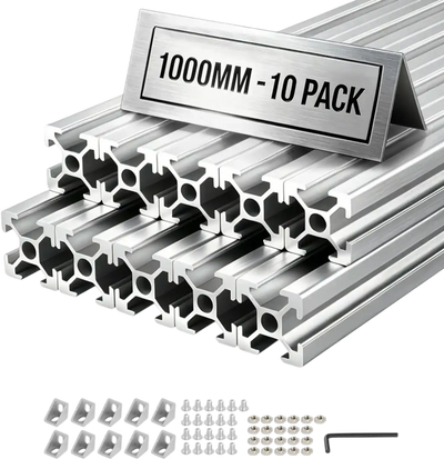 VEVOR 10PCS 2020 Aluminum Extrusion Profile, 39.37 Inch 1000 mm, T Slot European Standard Anodized Linear Rail, High-Strength Extruded Aluminum Rail, for 3D Printer Parts and CNC DIY Workbench, Silver