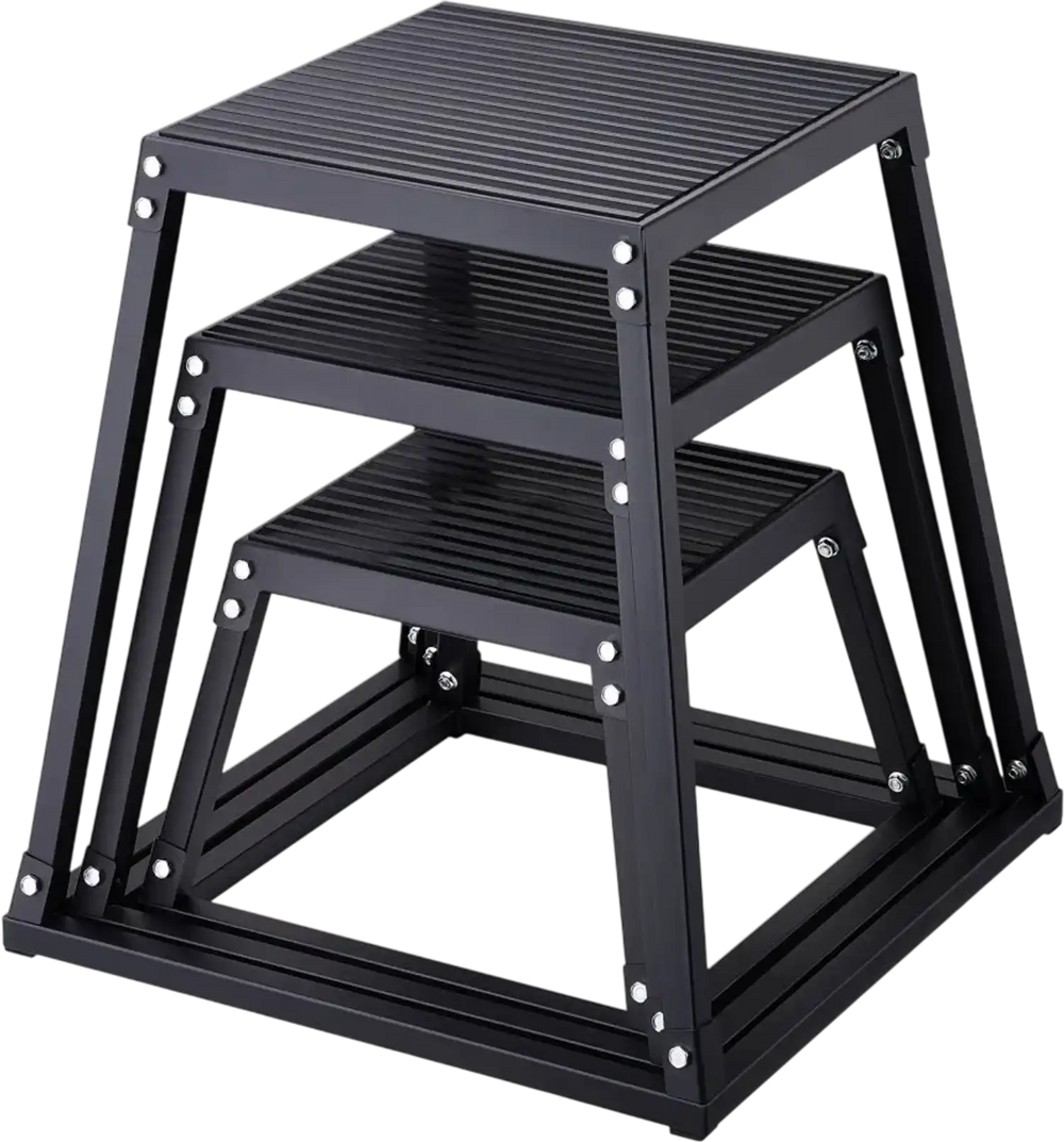 VEVOR Plyometric Jump Boxes, 12/18/24 Inch Plyo Box, Platform and Jumping Agility Box, Anti-Slip Fitness Exercise Step Up Box Set for Home Gym Training, Conditioning Strength Training, Black