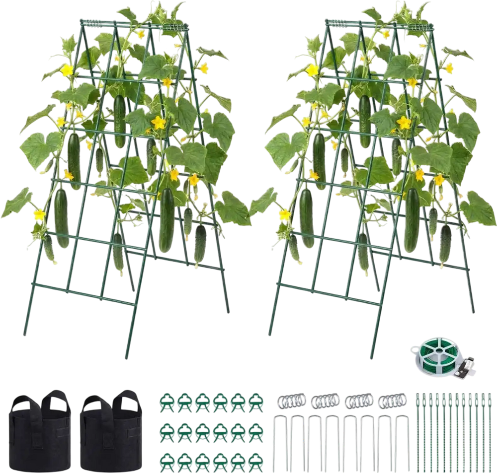 VEVOR Cucumber Trellis 4 Pack, A-Frame Garden Trellises for Raised Bed, Metal Rustproof Coating Plant Support for Vine, Climbing Plants, Peas, Beans, Zucchini, Tomato, Flower (46.06 x 18.11 in x 4PCS)