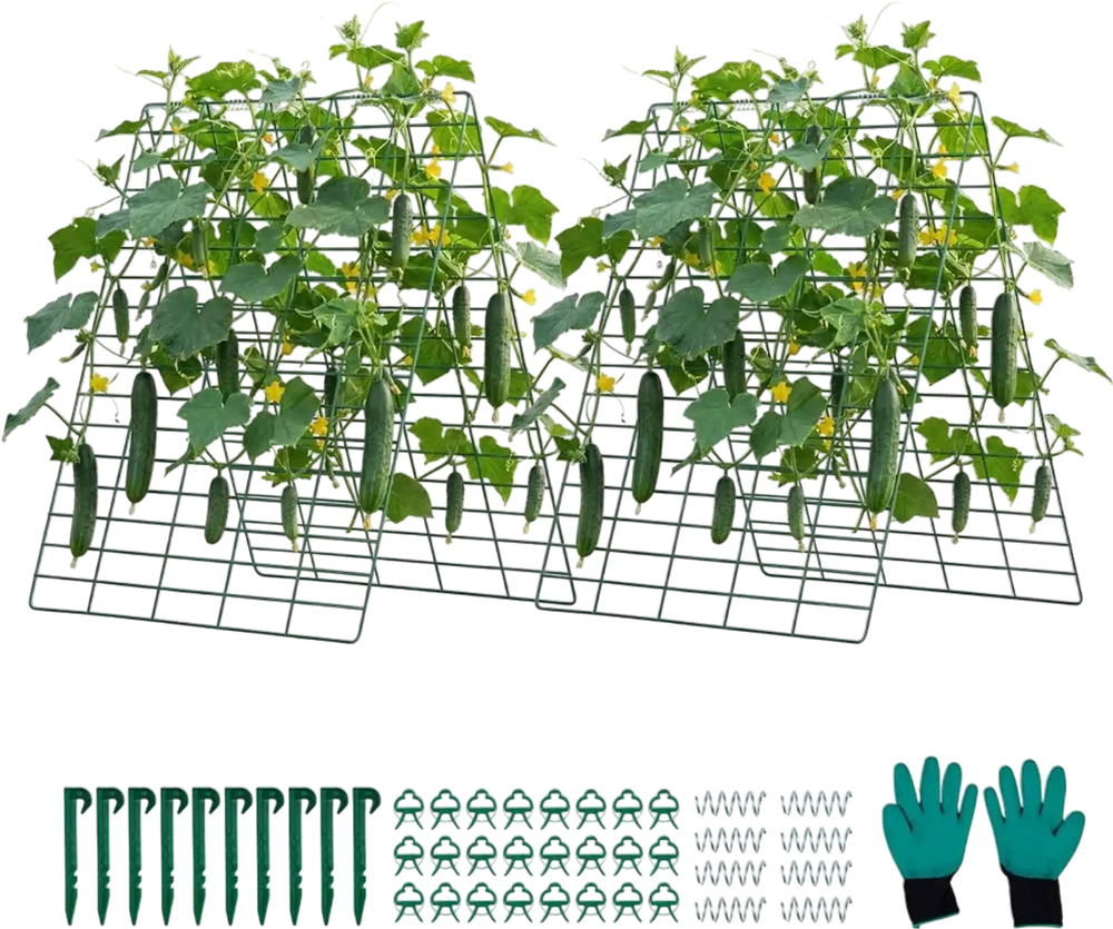 VEVOR Cucumber Trellis 4 Pack, A-Frame Garden Trellises for Raised Bed, Metal Rustproof Coating Plant Support for Vine, Climbing Plants, Peas, Beans, Zucchini, Tomato, Flower (35.43 x 27.56 in x 4PCS)