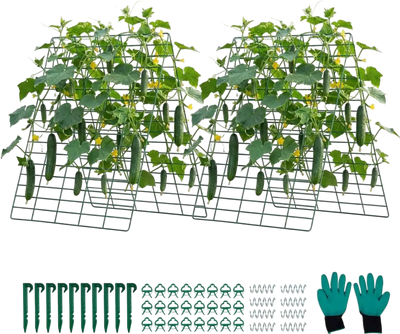 VEVOR Cucumber Trellis 4 Pack, A-Frame Garden Trellises for Raised Bed, Metal Rustproof Coating Plant Support for Vine, Climbing Plants, Peas, Beans, Zucchini, Tomato, Flower (35.43 x 27.56 in x 4PCS)