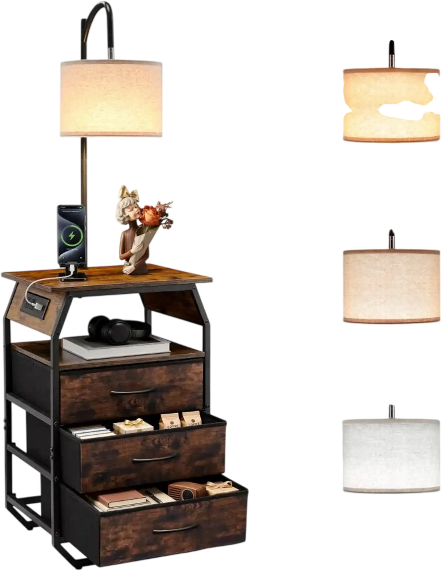 Vevor Floor Lamp with Table 2-Tier End Table with 3 Drawers and 3 Color Temperature Lighting New
