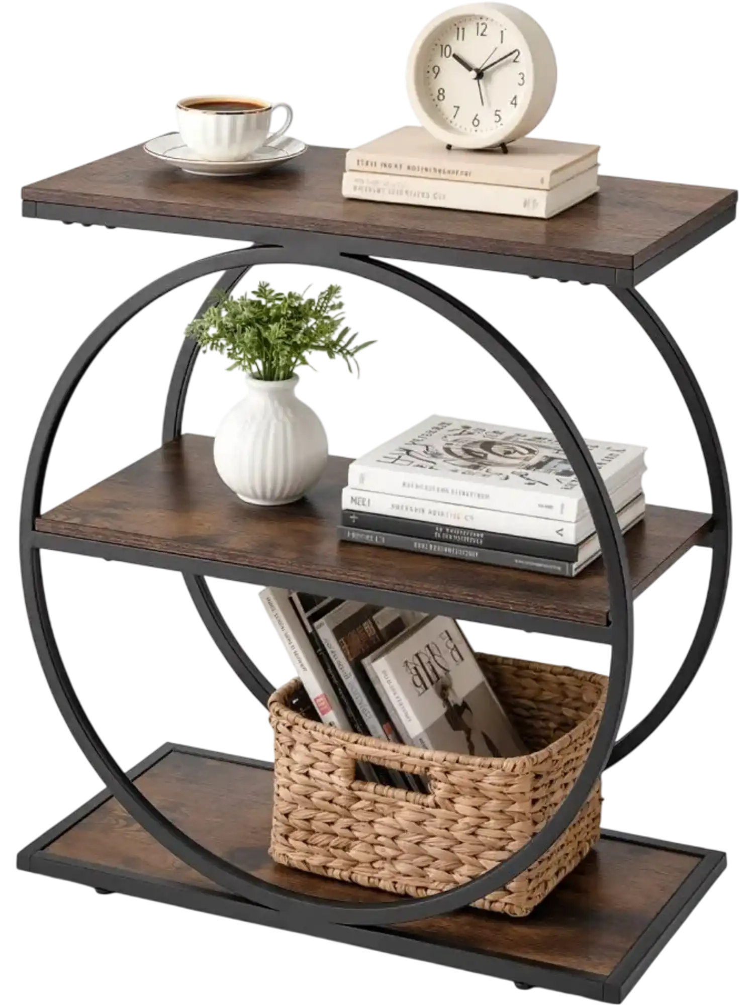 Vevor End Table 3-Tier Narrow Side Table with Open Storage Shelves Rustic Brown New