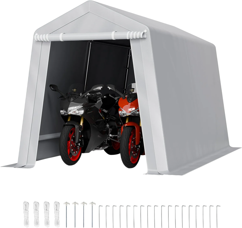 VEVOR Outdoor Storage Shed, 7 x 12 ft Portable Storage Tent with Roll-up Door, Waterproof Canopy Shed Shelter, Heavy Duty Frame, Patio Garage Carport for Motorcycle, Lawn Mower, Bike, Grey