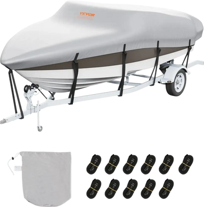 Vevor Boat Cover Trailerable Waterproof 14'-16' 600D Marine Grade Grey New