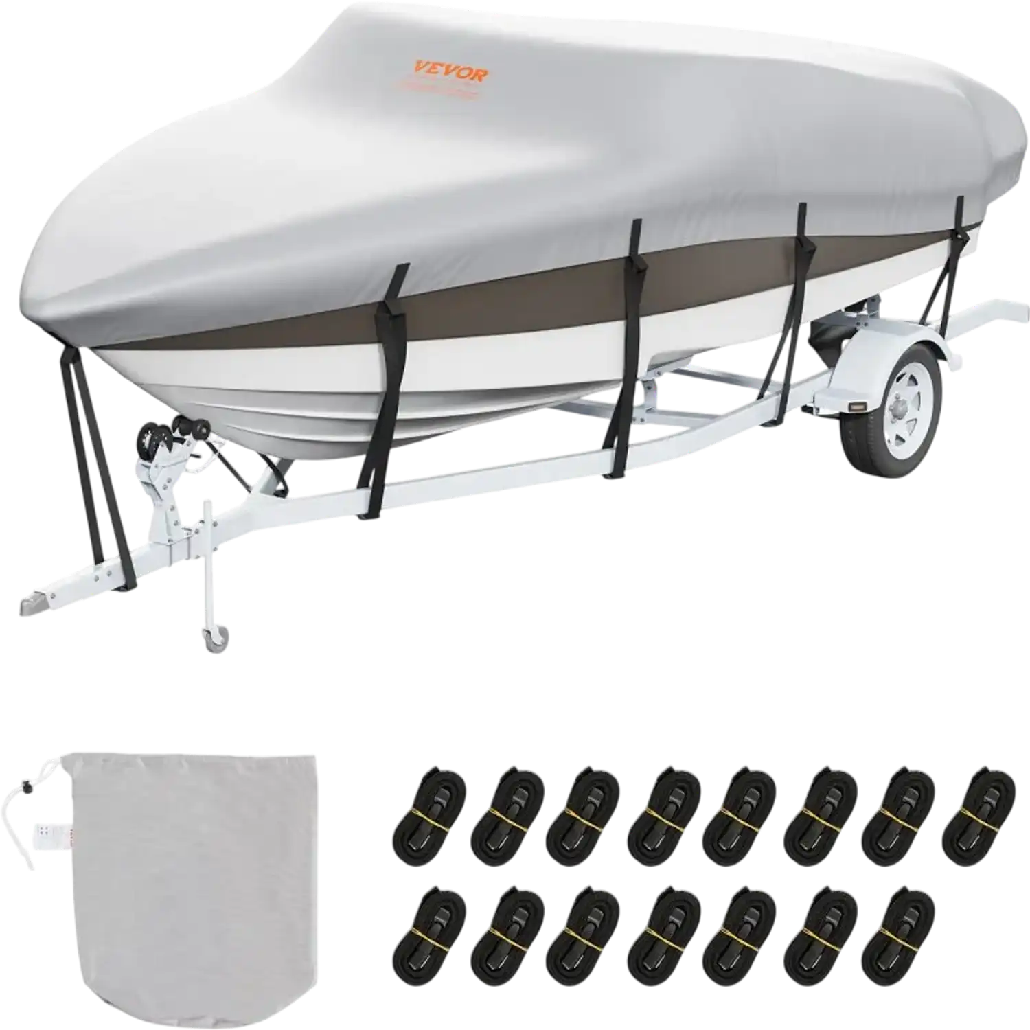 Vevor Boat Cover 20'-22' Trailerable Waterproof Marine Grade 600D Grey New