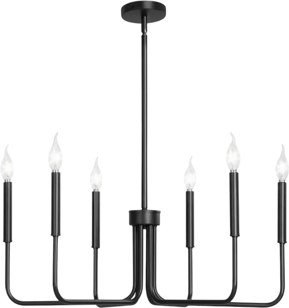 VEVOR 6-Light Chandelier, Black Farmhouse Chandelier, Adjustable Height, Dining Room Hanging Light Fixture for Ceilings, Modern Chandelier for Bedroom, Foyer, Hall, Kitchen, Living Room and Entryway