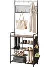 VEVOR Hall Tree, 70.9 in Coat Rack with Shoe Storage, Freestanding 4-Tier Shoe Rack Organizer with Hooks, Side Pocket and Wire Shelf, Steel Frame Entrance Coat Holder for Entryway, Bedroom, Closet