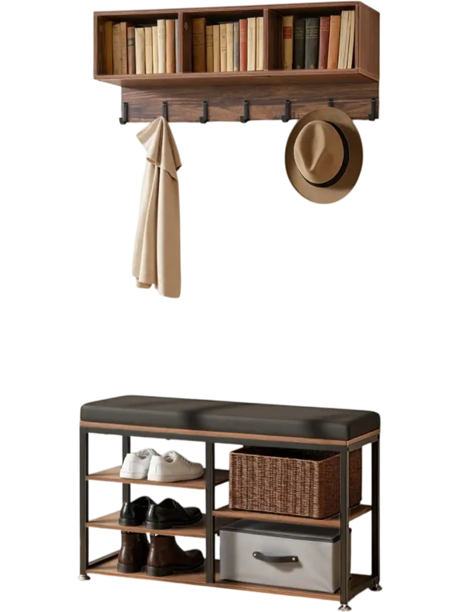 Vevor Hall Tree Coat Rack with Shoe Bench 3-in-1 Entryway Storage Organizer New