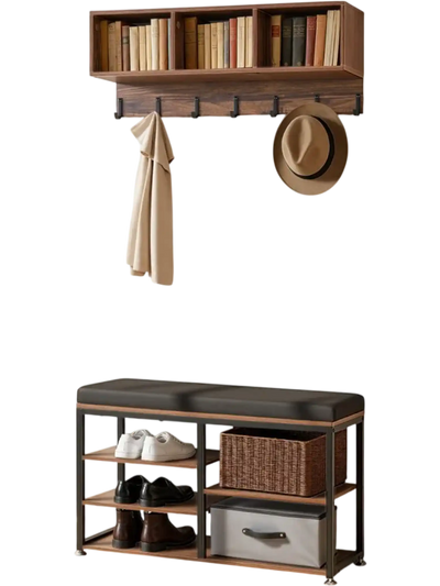 Vevor Hall Tree Coat Rack with Shoe Bench 3-in-1 Entryway Storage Organizer New