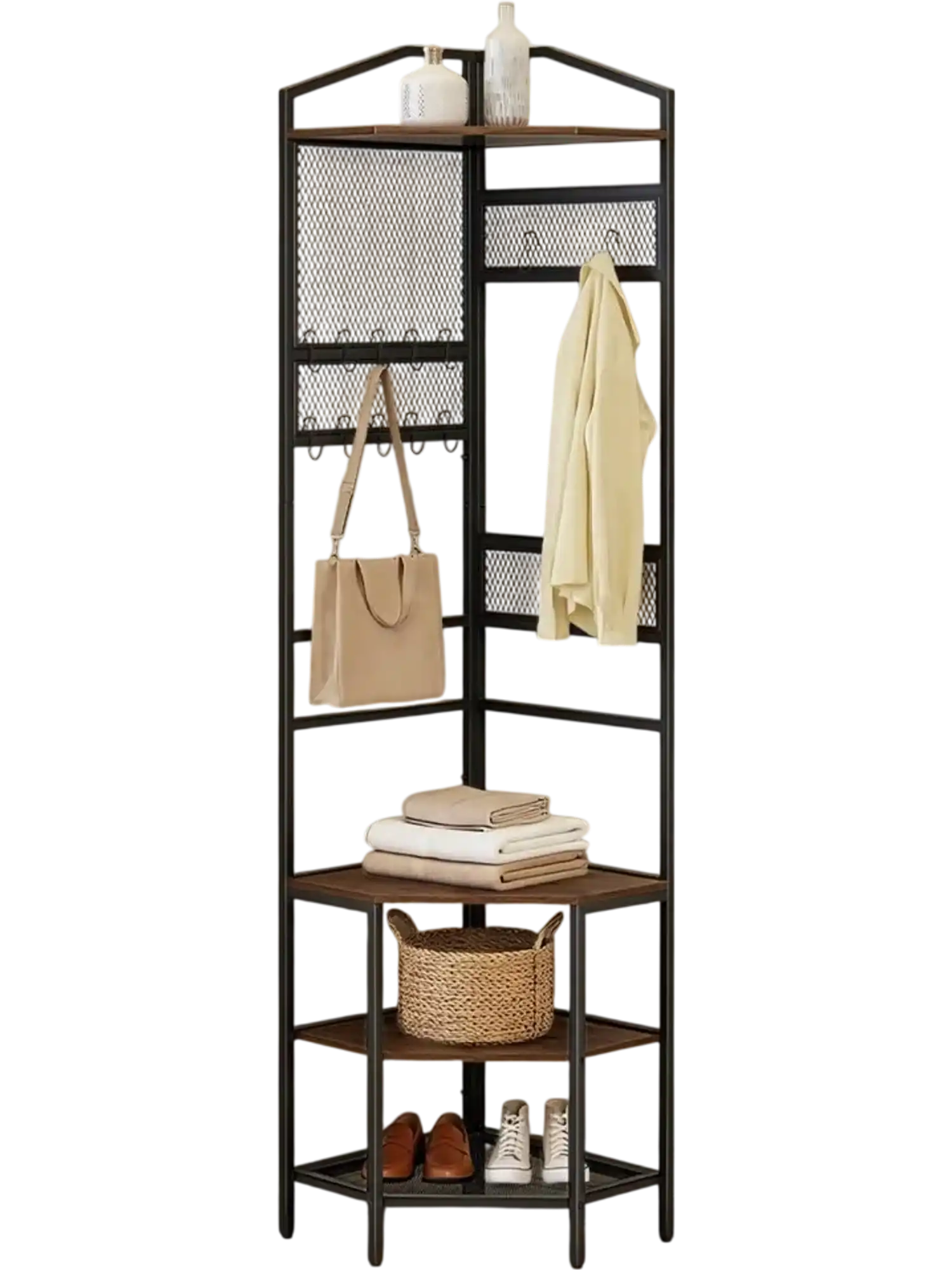 Vevor Hall Tree Corner Coat Rack with Hooks and Shoe Storage New