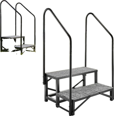 VEVOR RV Steps with Dual Handrails, 2 Steps, 660 lbs Load Capacity, Heavy Duty Outdoor RV Stairs with Non-Slip Mat for Elderly/Pets, Portable Stairs for Hot Tub, Camper, Mobile Home, Porch, Pool, SPA