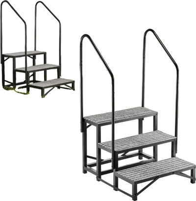 VEVOR RV Steps with Dual Handrails, 3 Steps, 660 lbs Load Capacity, Heavy Duty Outdoor RV Stairs with Non-Slip Mat for Elderly/Pets, Portable Stairs for Hot Tub, Camper, Mobile Home, Porch, Pool, SPA