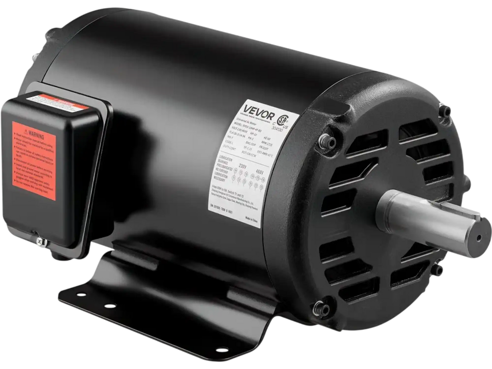 VEVOR 10 HP Electric Motor, 1770RPM Air Compressor Motor, CW/CCW Rotation, 1.375 inch Shaft Diameter, 3.88inch Shaft Length, 40N.m Torque, Three-Phase, 230V/460V, ODP Cooling, 215T Frame