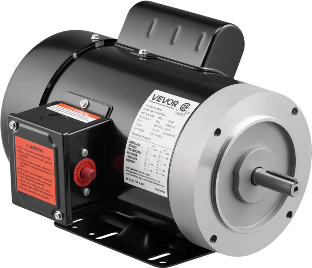 VEVOR 1 HP Electric Motor, 1725RPM Air Compressor Motor, CW/CCW Rotation, 5/8 inch Shaft Diameter, 1.88inch Shaft Length, 4.1N.m Torque, Single-Phase, TEFC Cooling, 115V/230V, 56 Frame