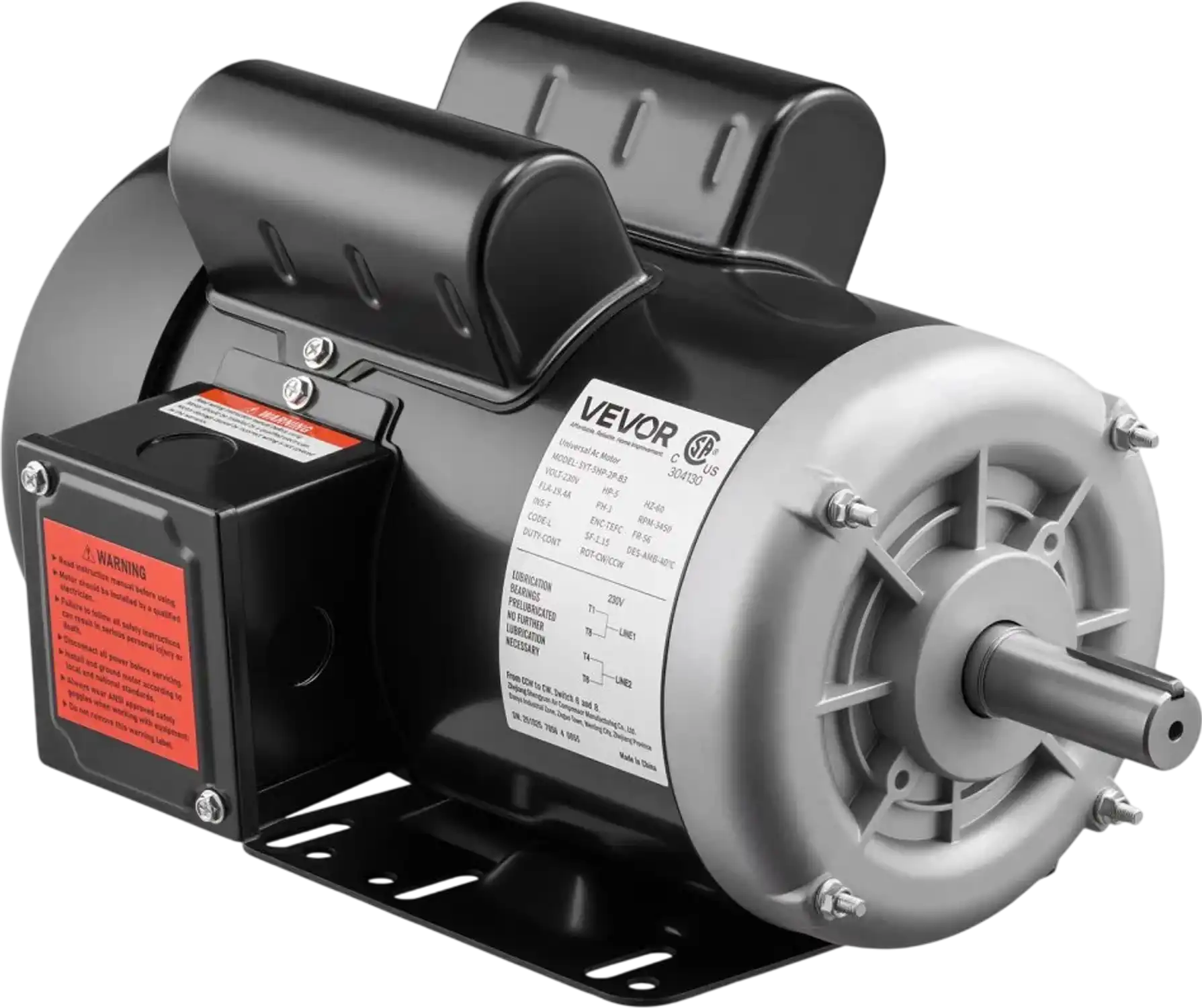 Vevor Electric Motor 5 HP 3450 RPM Air Compressor Single-Phase 230V TEFC New