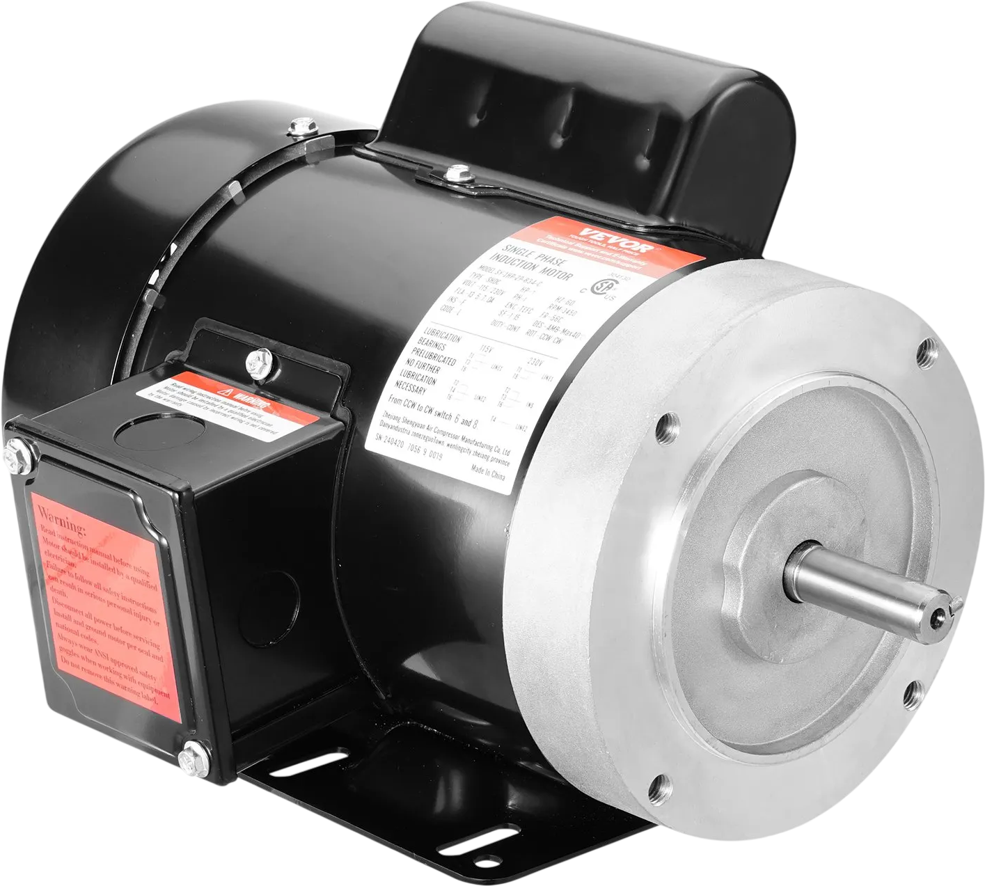 Vevor Electric Motor 1 HP 3450 RPM 56C Frame Single Phase 5/8