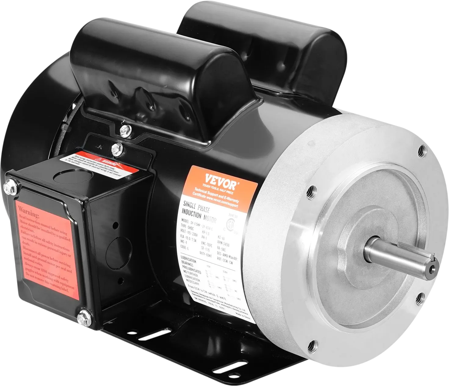 Vevor Electric Motor 1.5 HP 3450 RPM 56C Frame 5/8