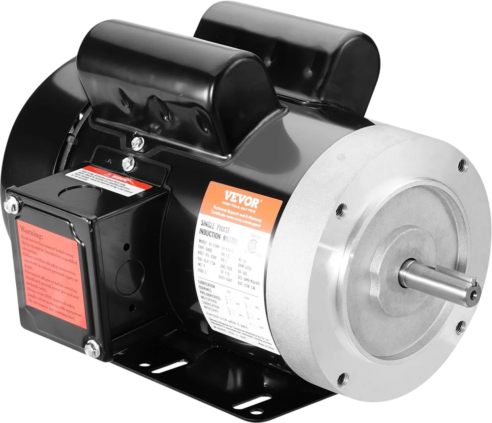 VEVOR 1.5HP Electric Motor 3450 rpm, AC 115V/230V, 56C Frame, Air Compressor Motor Single Phase, 5/8" Keyed Shaft, CW/CCW Rotation for Agricultural Machinery and General Equipment