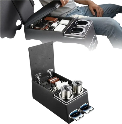 Vevor Center Console Universal Rear Bench Seat Armrest Storage Box with Cup & Phone Holders New