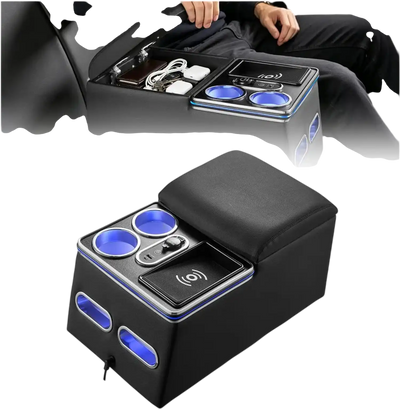 Vevor Center Console Rear Bench Seat Organizer with 7-Color Ambient Lights and Wireless Charging New