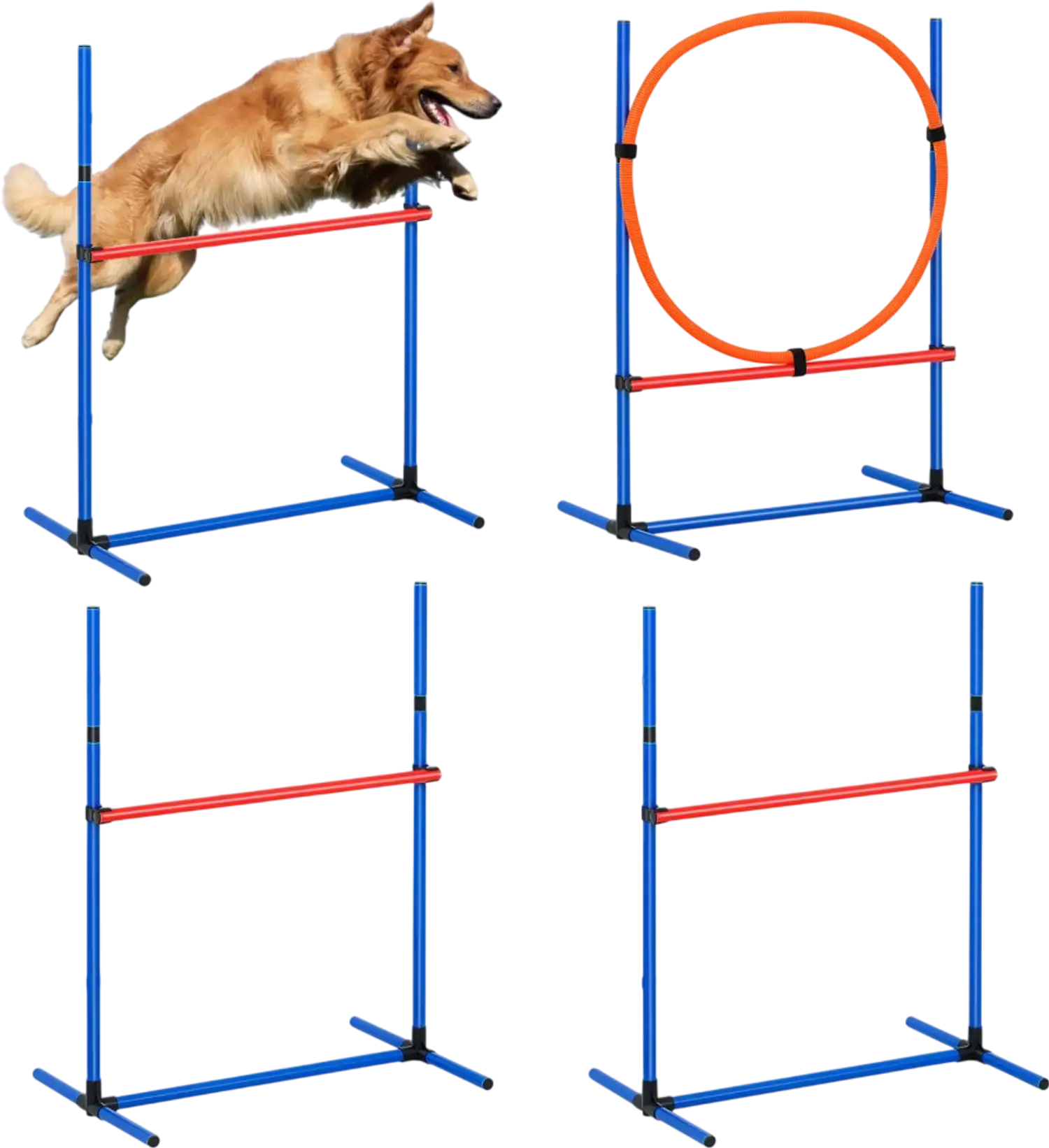 Vevor Dog Agility Training Equipment Adjustable High Hurdles & Jump Ring 4-Pc Set New