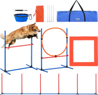 VEVOR Dog Agility Training Equipment, 4 PCS Set with Adjustable High Hurdles,6 Weave Poles,Jump Ring,Square Pause Box,Whistle,Foldable Bowl, Puppy Obstacle Course Kit for Backyard, Indoor, Outdoor