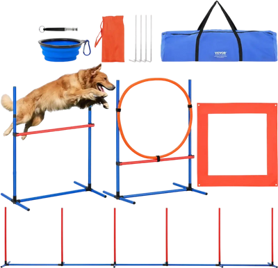 Vevor Dog Agility Training Equipment Set with Adjustable Hurdles, Jump Ring & Pause Box New